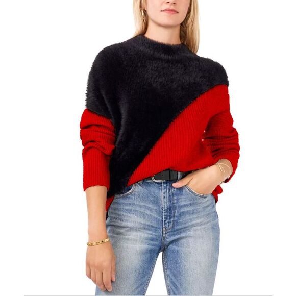 Vince Camuto Asymmetrical Colorblocked Sweater in Vermillion - XS - Picture 1 of 1